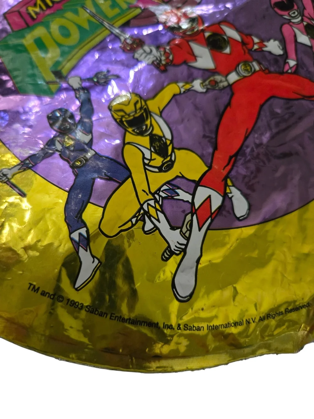 Vintage 1993 Mighty Morphin Power Rangers Set Of 3 Gold Fpil Uninflated Ballons